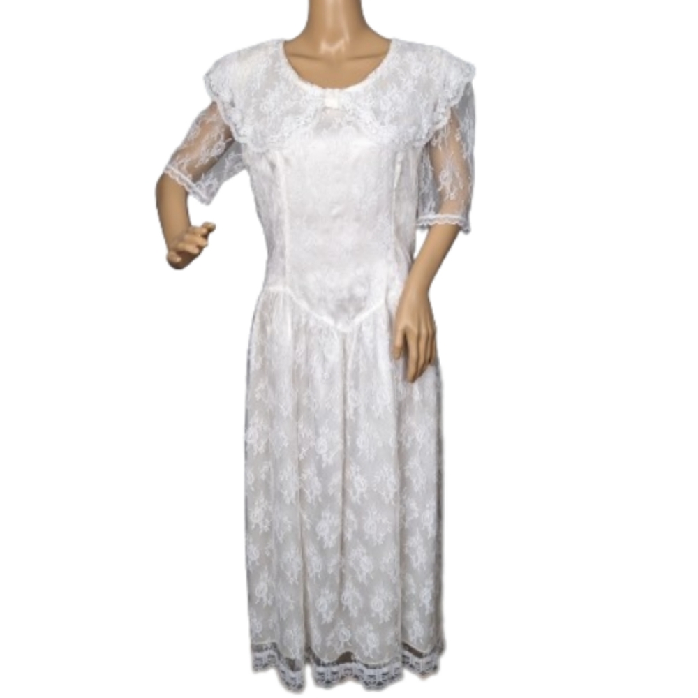 Gunne Sax Jessica McClintock Vintage White Lace Dress 11/12